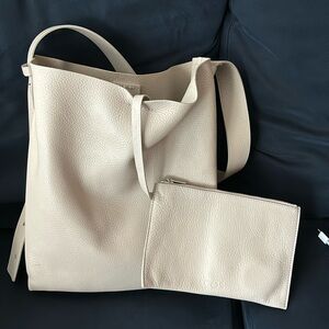 COS Medium Leather tote bag in beige